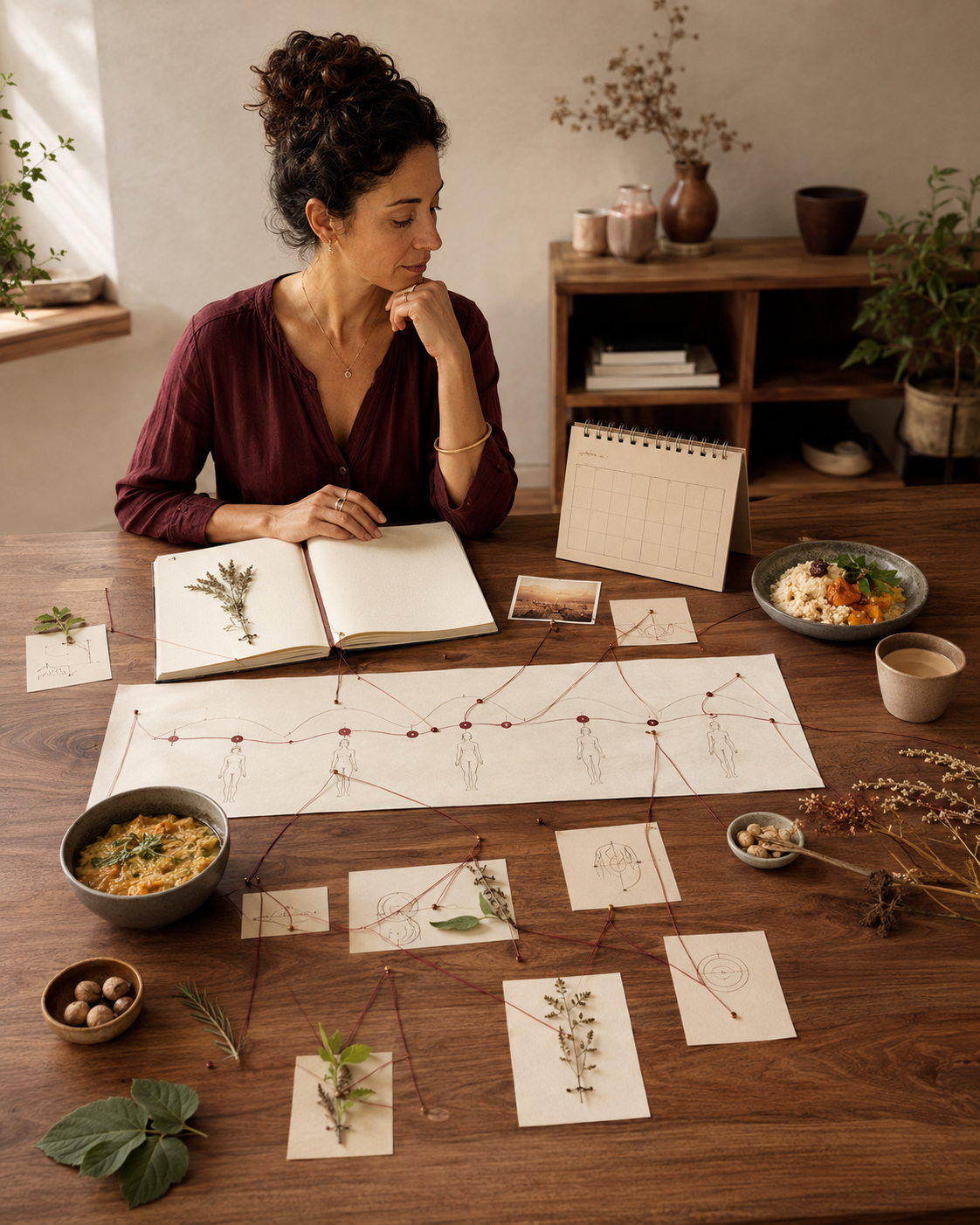 A woman connecting her health history, nourishment, body rhythms and daily observations