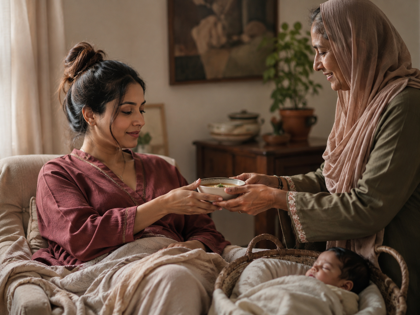 A mother receiving thoughtful postpartum support