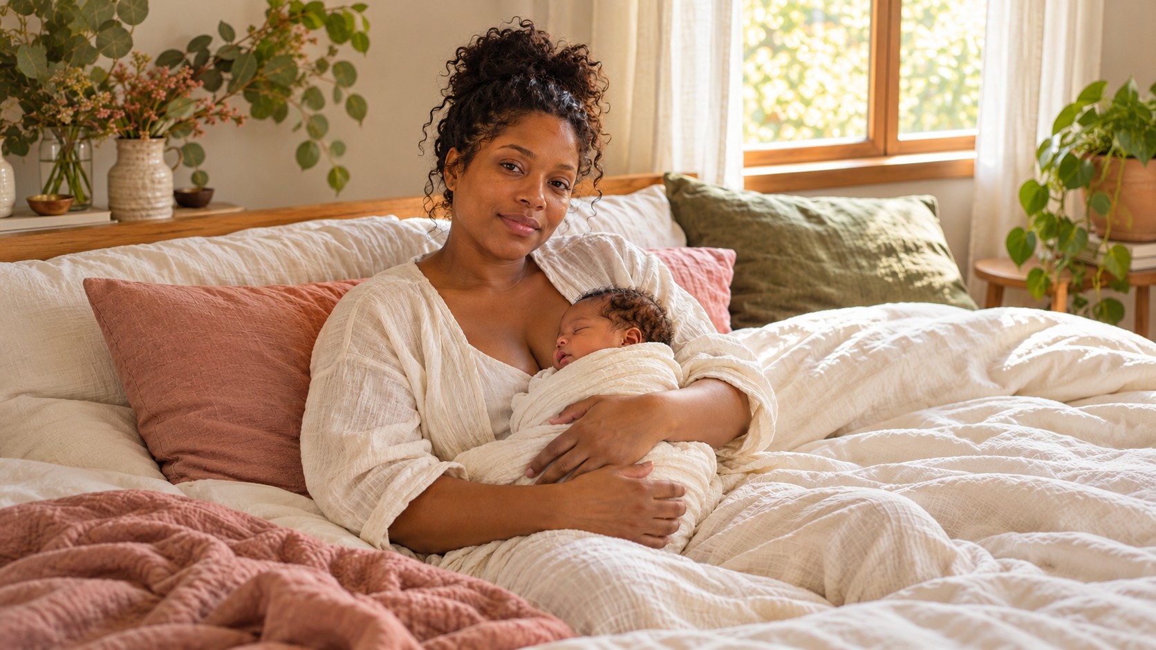 A mother resting with her newborn